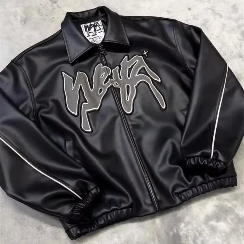American Fashion Trend Leather Jacket and Coat Men Y2K Street Hip Hop Retro Baseball Uniform Couple Casual Loose Punk Jacket 240819