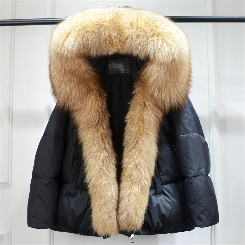 Janveny Big Natural Silver Fox Fur Collar Hooded 2024 Oversized Duck Down Jacket Winter Women Puffer Coat Real Fur Female Parkas 241223bj