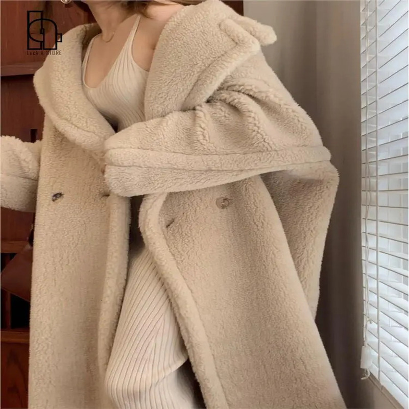 Women's Fur Faux Fur Luck A Long Teddy Bear Jacket Coat Women Winter Thick Warm Oversized Outerwear Overcoat Women Faux Lambswool Fur Coats 231