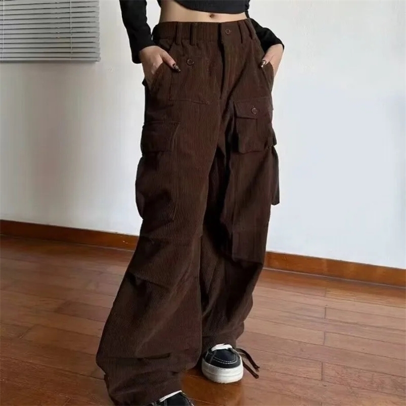 American Vintage Worn-out Pocket Overalls Women Y2K High Street Hip Hop Casual Baggy Slim Joker Gothic Wide Leg Pants 240820