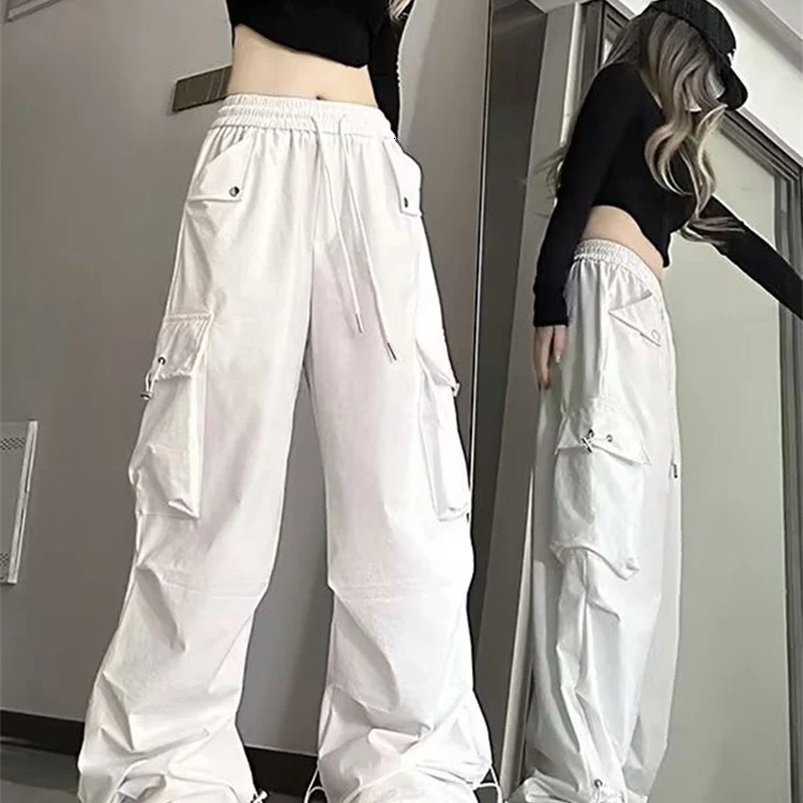 Jmprs Streetwear Cargo Pants Women Y2K High Waist Hip Hop Straight Trousers American Retro Loose Casual Bf Wide Leg Pants 240820