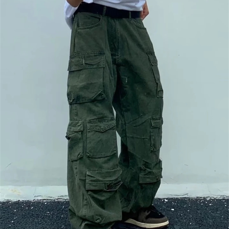 Pantaloni cargo primaverili riso bianchi multipocchi bianchi in generale harajuku rimane uomini sciolti di pantaloni di movping dritti di dritti 240