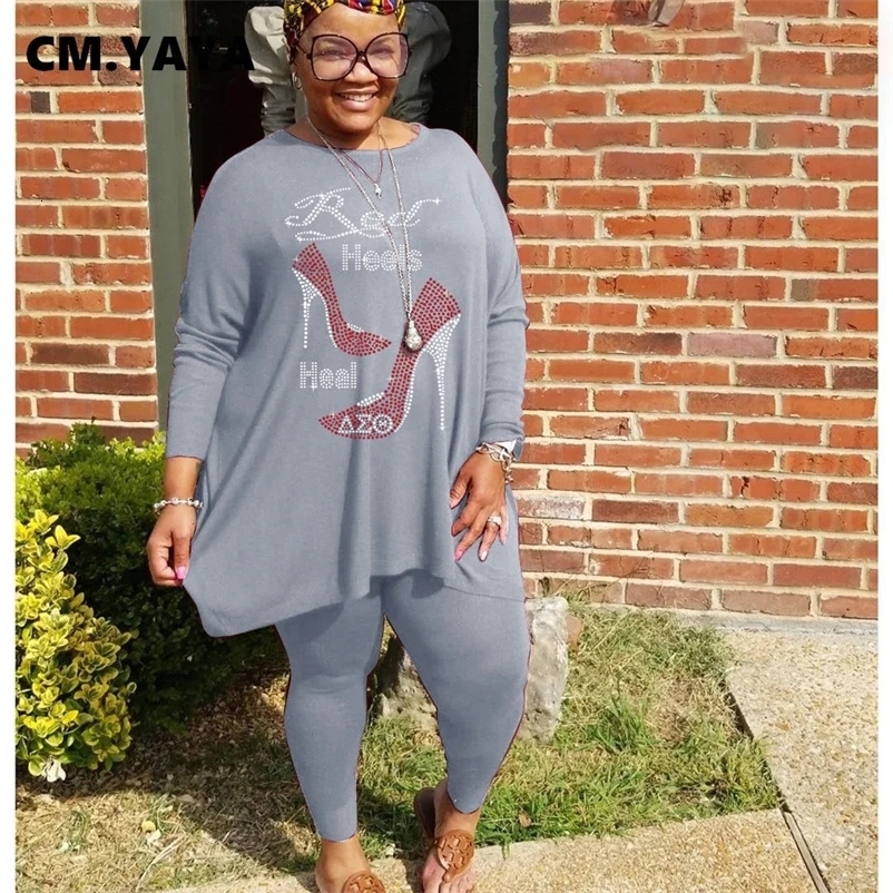 CM.YAYA Womens plus size set printed long topelastic pants two-piece set fashion set casual wear active track and field clothing autumn 241025