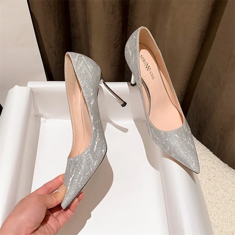 Fashion Women 10.5cm High Heels Glitter Party Pumps Sexy Silver Champagne Stiletto Sparkly Heels Wedding Shoes 241030
