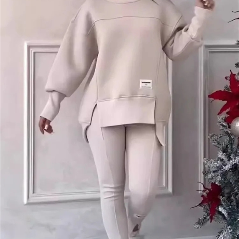 Womens Casual Sweatshirt Sports Set Autumn Winter Fashion Solid Loose Irregular Sweatshirt Top And Slim Trouser Two Piece Sets250120bj
