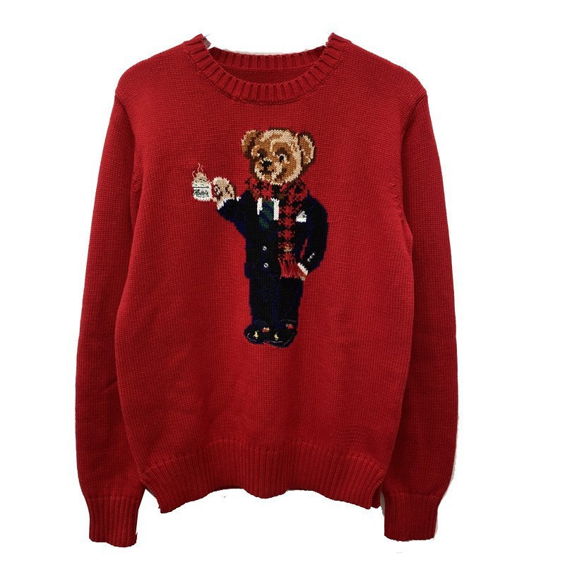 Fashion Designer Womens Sweaters Ladies Knitted Crew Neck Sweater Jumpers American Flag Bear Trendy Winter HighEnd Comfortable Cotton Women's P