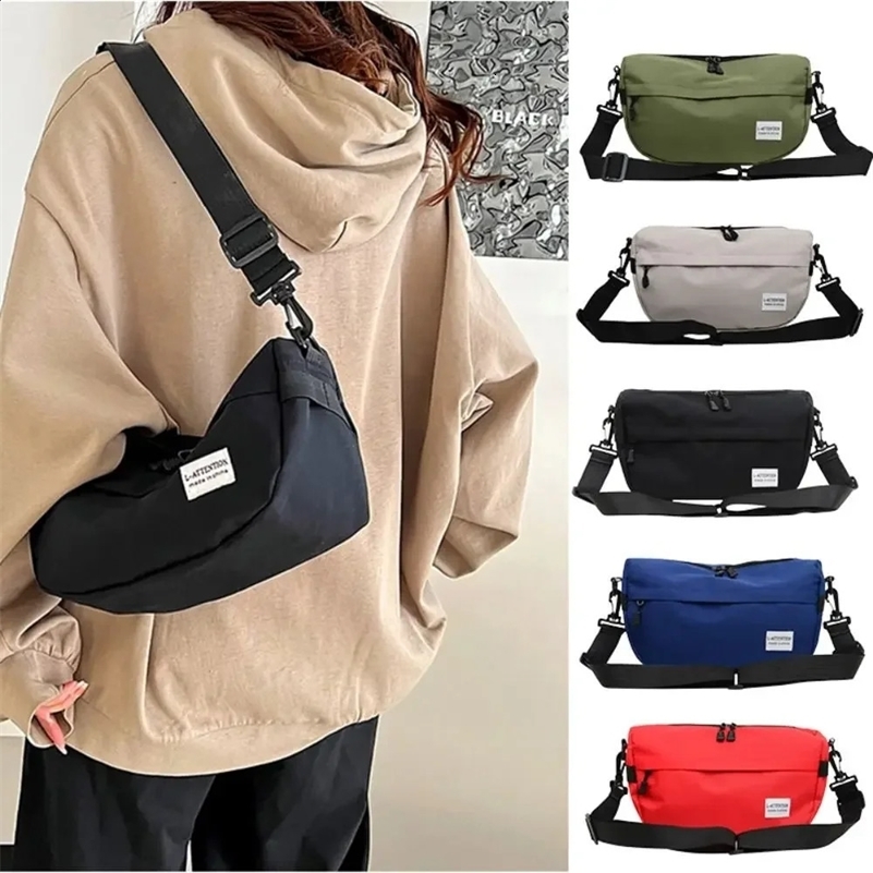 2024 Solid Color Messenger Sling Bag Fashion Zipper Large Capacity Crossbody Bag Outdoor Sports Nylon Shoulder Bag 240827