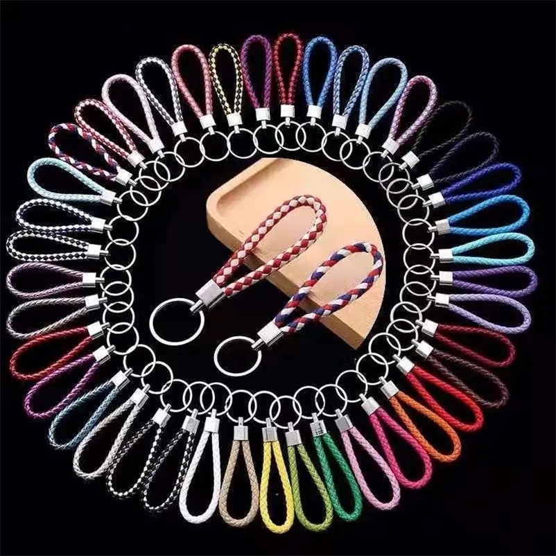 50pcs Wholesale PU Leather Braided Woven Rope Keychain DIY Bag Pendant Key Chain Key Car Trinket Keyring Men Women Gift Jewelry250103bj