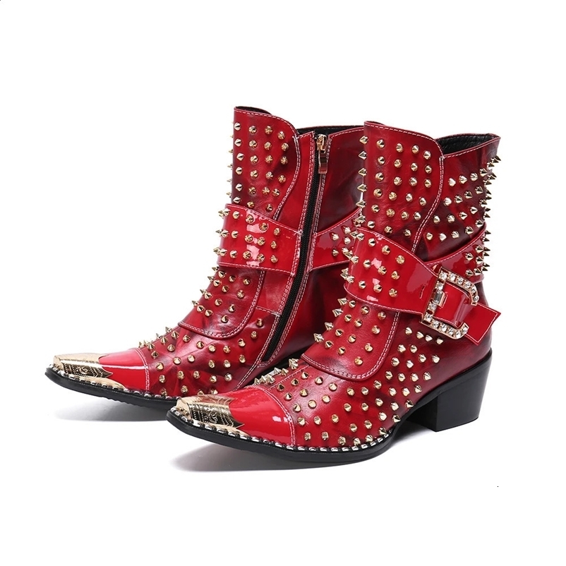 Spring and autumn fashion singers models personalized high heels leather boots mens shoes high-quality river mens shoes 240914bj