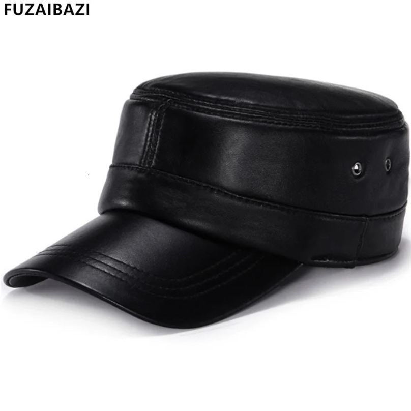 Berets Fashion Men's Leather Hats Autumn Winter Hat Sheepskin Military Caps Flat Cap Casquette Gorra Size 56-61CM 231020