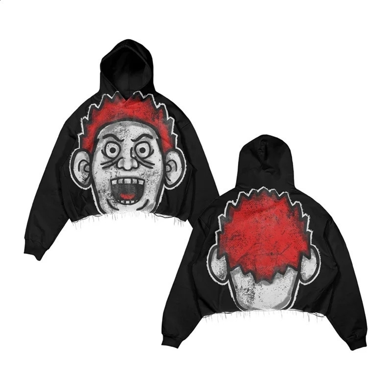 Harajuku Cartoon Streetwear Hoodies Men Y2K Pattern Printing Pullover Loose Hip Hop Goth Personality Oversized Casual Sweatshirt 240819