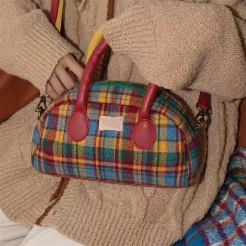 Xiuya Fashion Handbag for Women Vintage American Style Plaid Fresh Cute Shoulder Bag ers Zipper Crossbody Bag 240912
