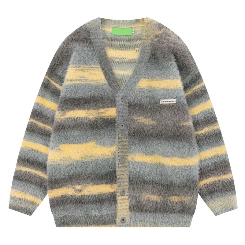 YPRSmens Wear Vintage Striped Cardigan Knitted Top Jacket For Men And Women Trendy Loose-Fit Couple Korean Style Sweater 250409