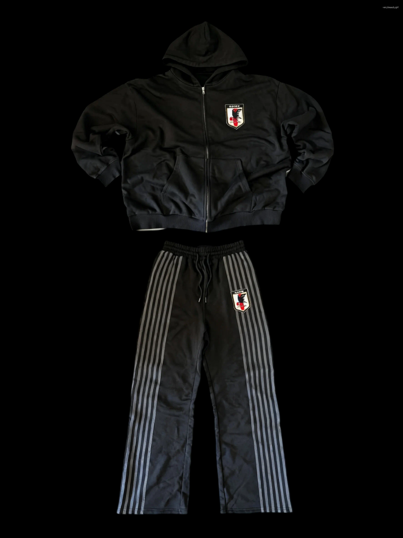 Men's Tracksuits Men Black Detail Zip Up Hoodie Tracksuit Set Casual Minimalist Outfit Comfortable Fabric Campus Style Streetwear Two
