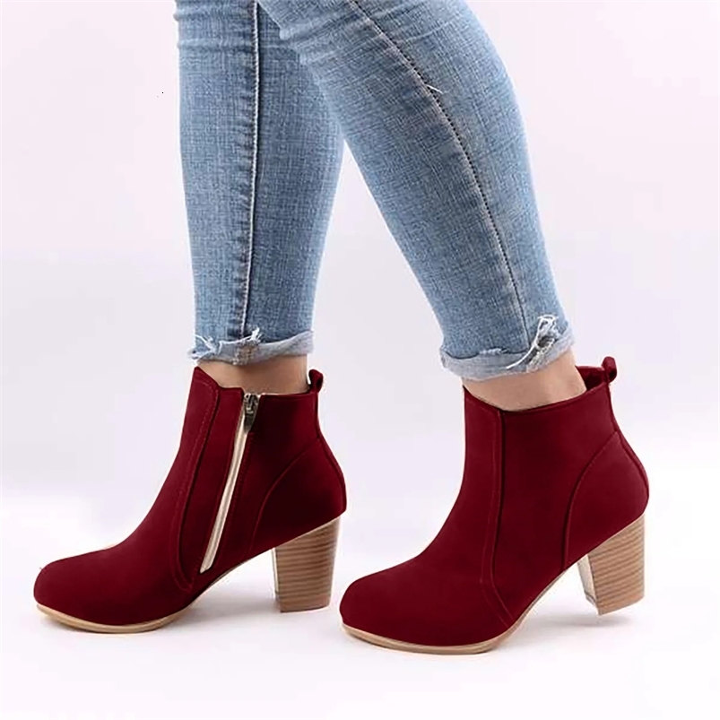 Casual Womens Boots Winter Warm Zipper Round Toe Ankle Boots Square Heel Non-slip Shoes Ladies Work Shoes Botas Mujer 240713