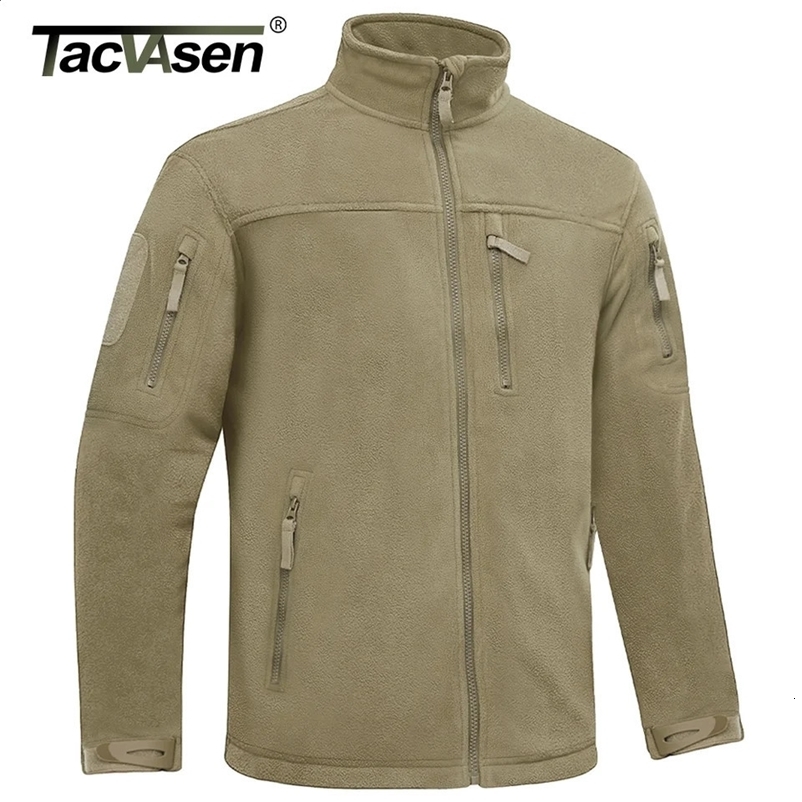 TACVASEN Winter Fleece Jacket Mens Zipper Pockets Work Jacket Thermal Warm Full Zip Fishing Hiking Coats Outwear Man Windbreaker 240829