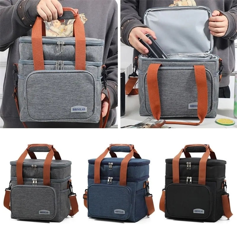 Double layer lunch bag large capacity picnic box meal bag insulated cooler delivery bag 240826bj