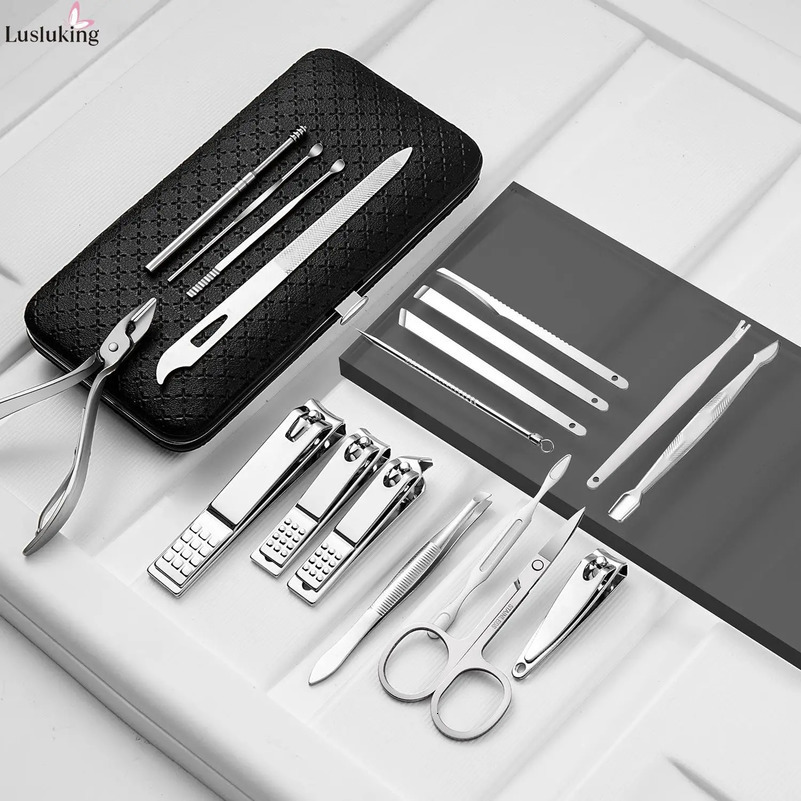 9/16/19 piece manual tool set black stainless steel nail clippers stratum corneum pliers professional foot care tools cleaning and beauty kit 241112