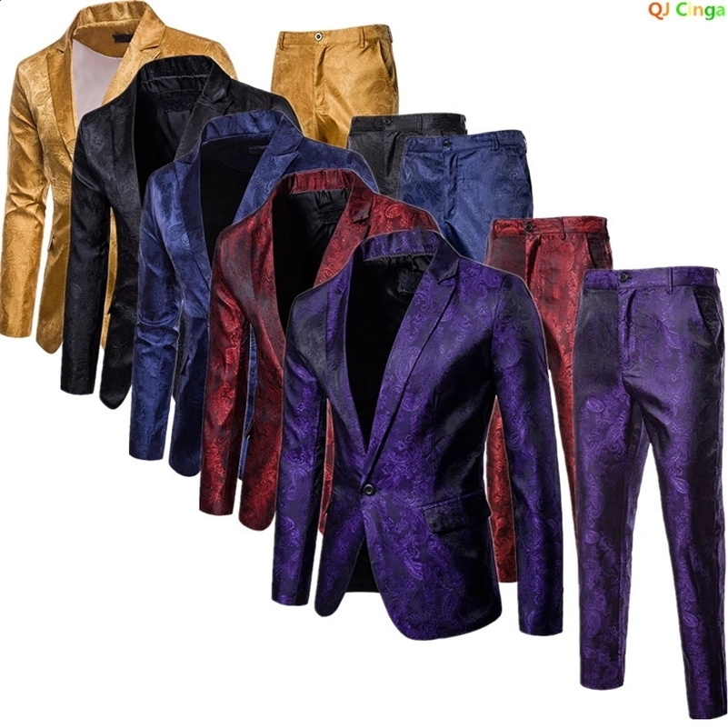 Jacket Pants Men Business Casual Slim Suit Sets Fashion printed Tuxedo Wedding formal dress Blazer stage performances Suits 250327