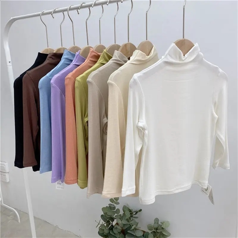 Pullover Kids Girls Solid Undershirts Children Casual Modal T shirts Candy Color Spring Autumn Clothing Baby Thin Tops 231218