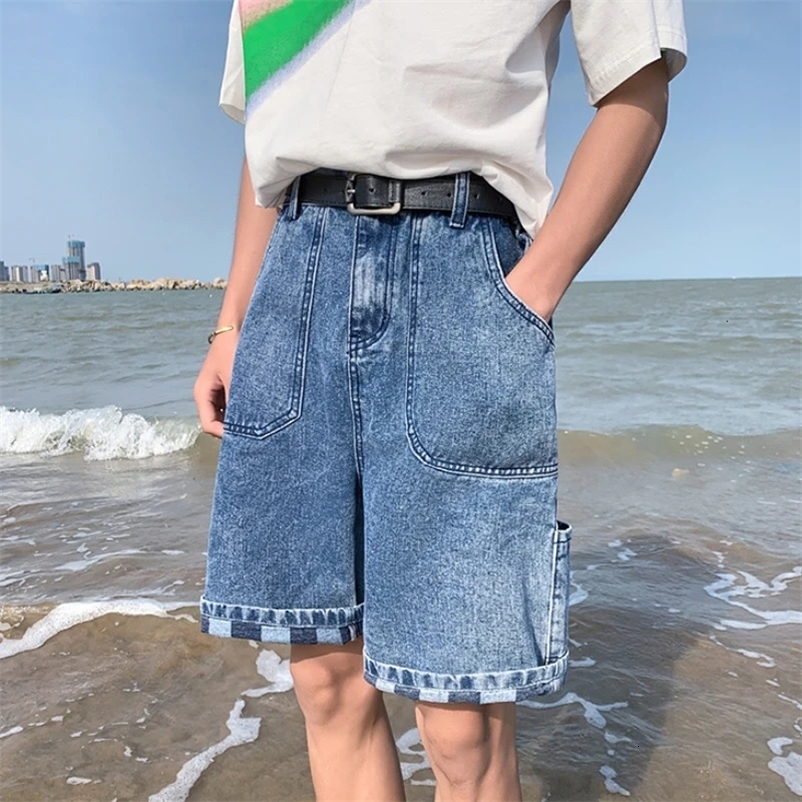 Summer Thin Denim Shorts Men Streetwear Fashion Casual Short Chic Pocket Male Straight Jean Shorts Plus Size M-5XL 240327