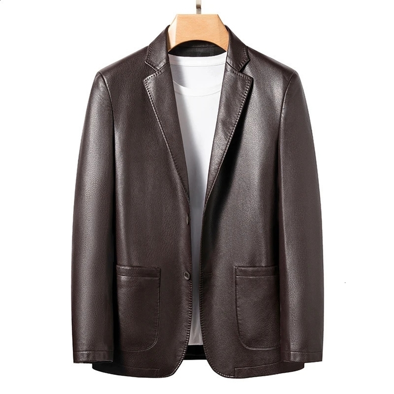 YN-330 Natural Sheep Leather Casual Suit Mens Jacket Slim Spring and Autumn Thin Section Black Brown 240829