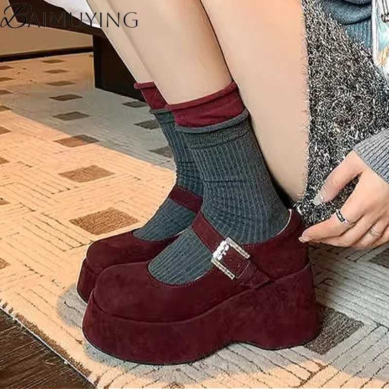 Platform Marie Janes Shoes Women Wedges Sandals Summer 2025 New Trend Dress Pumps Shallow Elegant Suede Plus Size Zapatos Mujer Z250923
