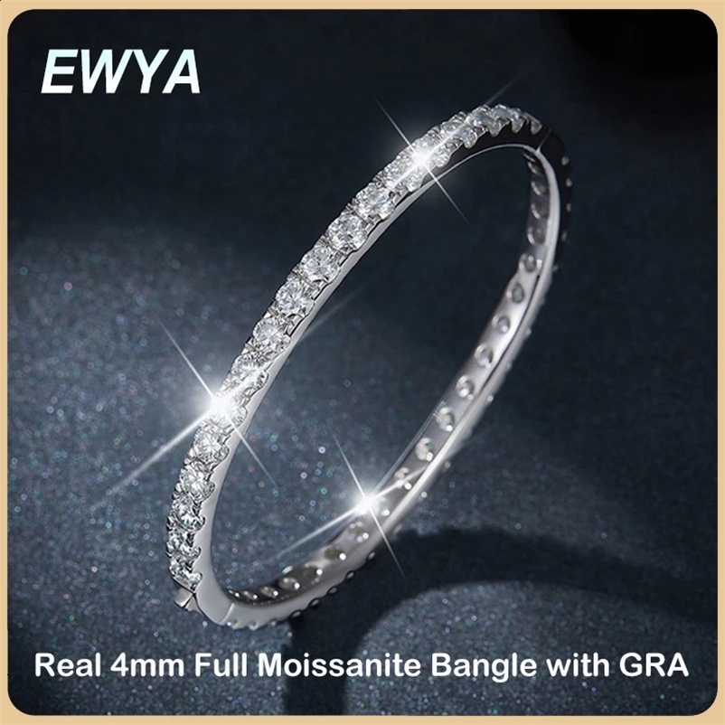 EWYA Real GRA Certified D Color 4mm 0.3CT Full Bangle Bracelet for Woman Party S925 Sterling Silver Diamond Bracelets 250107bj
