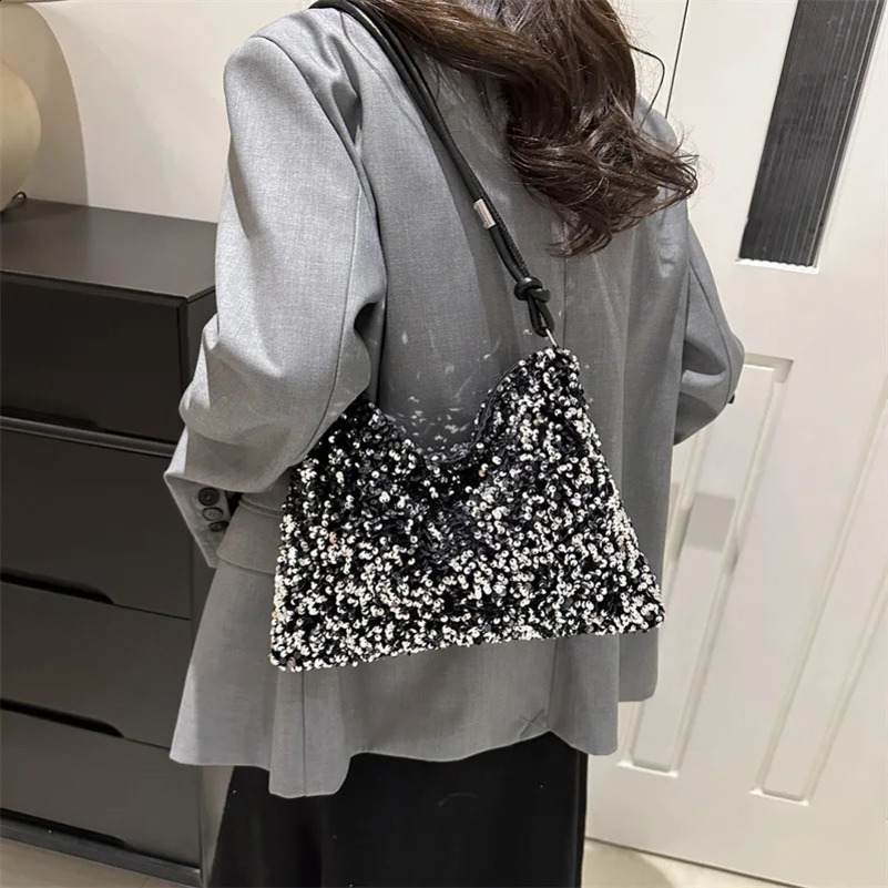 Solid Color Sequins Crossbody Bags Fashion Korean Style INS Sequins Shoulder Bags Phone Purse Handbag Evening Clutch Bag 240815