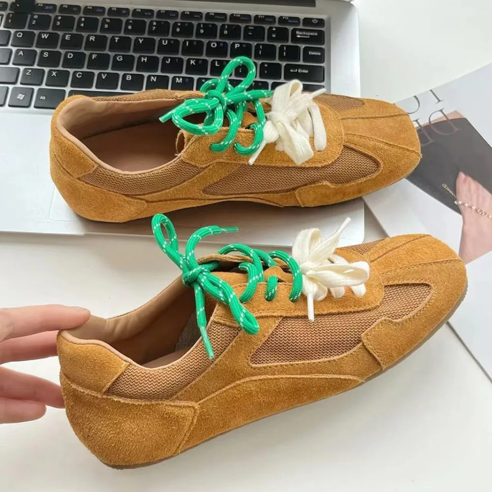 Femmes en cuir authentique en cuir bicolore à lacets baskets femme rond