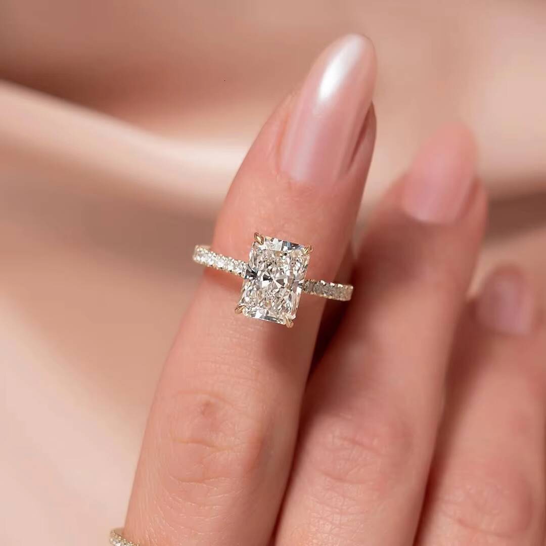 For GIA IGI Certified 3CT Radiant Cut Lab Grown Diamond Ring 14K 18K Solid Gold Engagement Wedding Ring DEF VVS VS CVD HPHT
