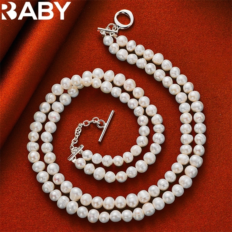 Strands Strings Fine 925 Sterling Silver 18 Inch Double Row Natural Pearl Chain Necklace For Women Charm Wedding Fashion Jewelry Gifts 230729bj