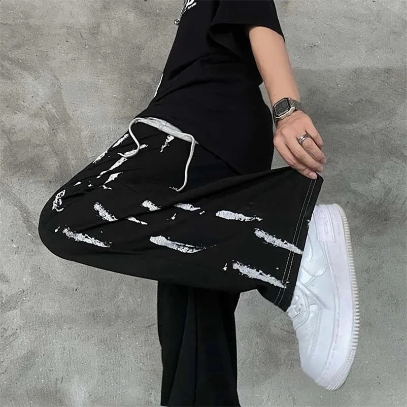 Homme Pants Mens Harajuku Summer Wide Leg Sports Pants Street Clothing Jogger Sports Leisure Trouser Hip Hop Loose Straight Pantalon240810bj