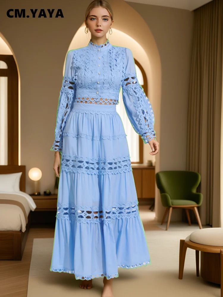 CMYAYA Womens Dress Set Long Sleeve Lace Shirts and Pleated Skirts Suit Elegant Tracksuit Party Beach Two 2 Piece Outfits 250922