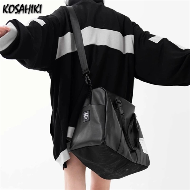 High-capacity Women Casual Travel Crossbody Bag All Match Vintage Y2k Aesthetic Gym Bags Pu Leather Fashion Shoulder Handbags 240620