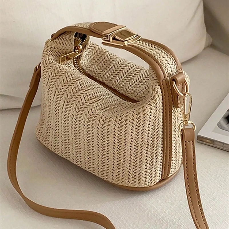 2024 Été Grass tissage petit sac Casual Womens Sac Handheld One épaule Sac à corps croisé 241204