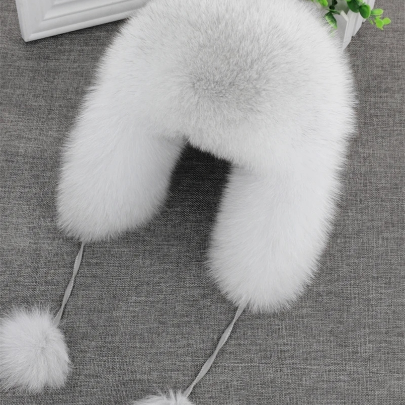 BeanieSkull Caps 100% Real Fox Fur Hat Women's Russian Ushanka trapper snow skiing Hat caps earflap winter raccoon fur Bomber hat 231202