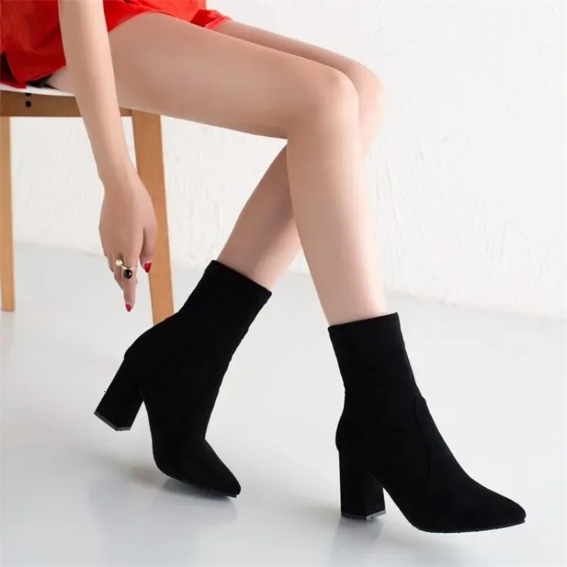 Thick Heel Women Short Boots Fashion Slimming Ankle Booties classic Style Autumn Winter Female Pointed Toe Women Boots D64 241227