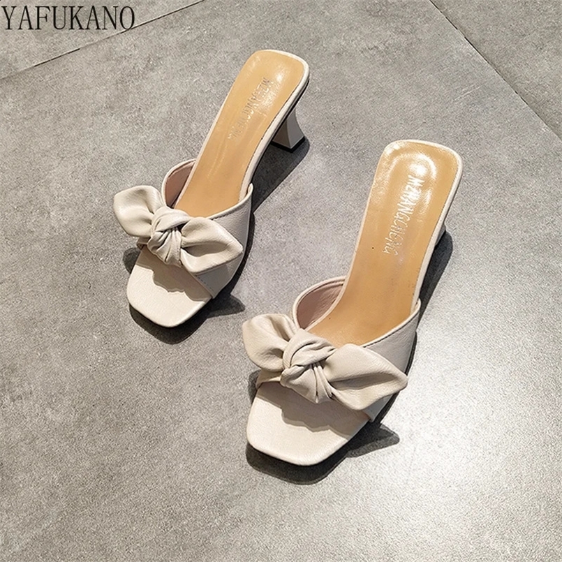 Summer Butterfly-Knot High-Heeled Shoes Slippers Fashion Peep Toe Ladies Mules Elegant Female Outside Slides Sandal Shoes 250218