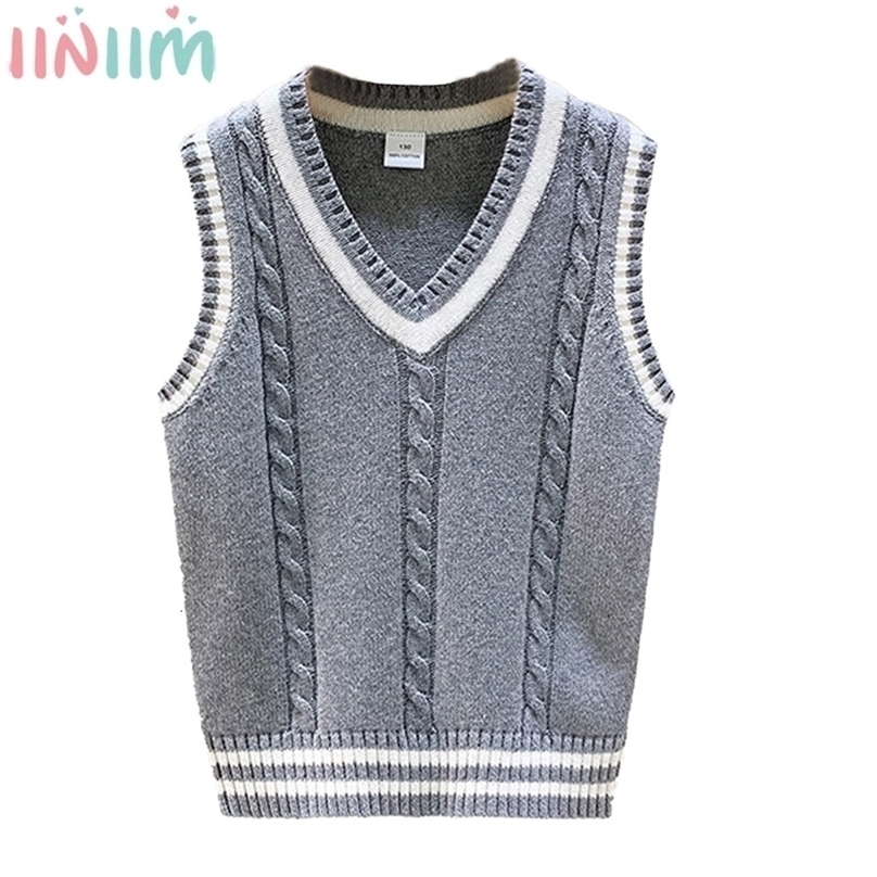 Waistcoat Boys Girls School Uniform Casual Knitted Sweater Vest V Neck Preppy Style Outerwear Children Spring Autumn Clothing 231007