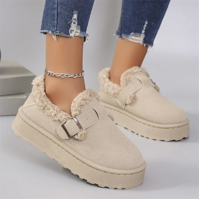 Winter Womens Shoes Boken Shoes Plush Fashion Retro Bean Shoes Cotton Womens Flat Sole Slippers Platform Women Boots 241121