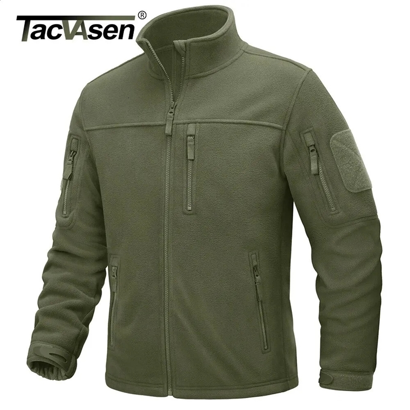 TACVASEN Mens Fleece Jacket Full Zip Tactical Jackets Outdoor Hiking Coats with Zipper Pockets Work Jacket Windbreaker Overcoat 240826