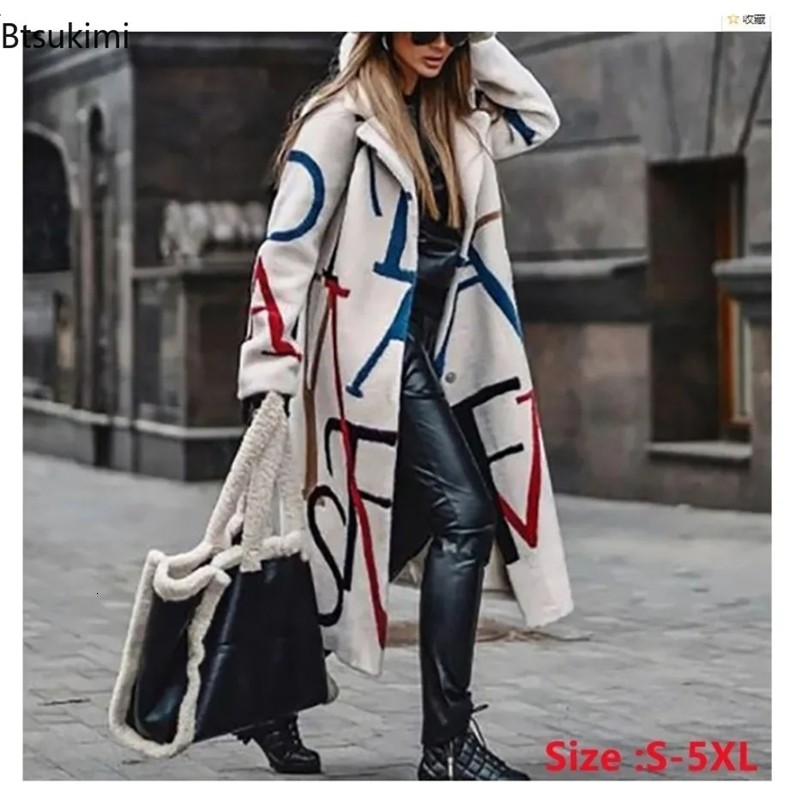 Spring Autumn Womens Overcoats Matching Plaid Long Sleeve Lapel Coat Printed Woolen Coat Women Clothes Female Coats 240727