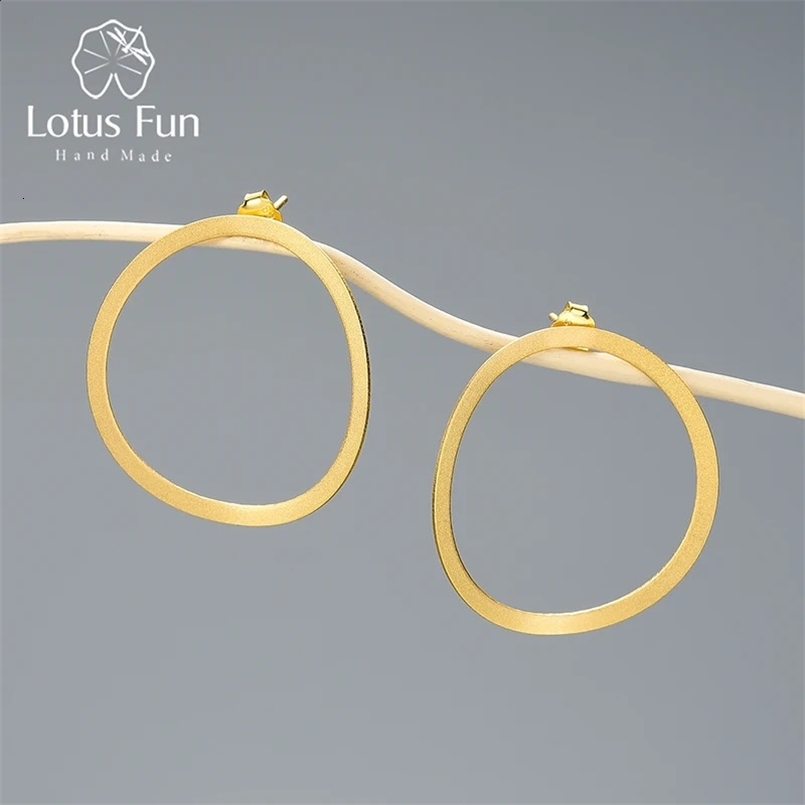 Lotus Fun 18K Gold minimalisme Big Cercle Circle Boucles d'oreilles en peluche pour femmes Gift Real 925 Silver Silver Femme Fine Bijoux 241203