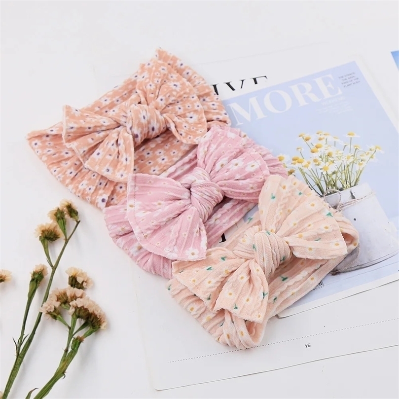 3PcsSet Cute Bowknot Baby Headbands Soft Elastic Nylon Girl Hairbands Solid Color Bow Turban Sunflower Headwear Hair Accessorie 240625