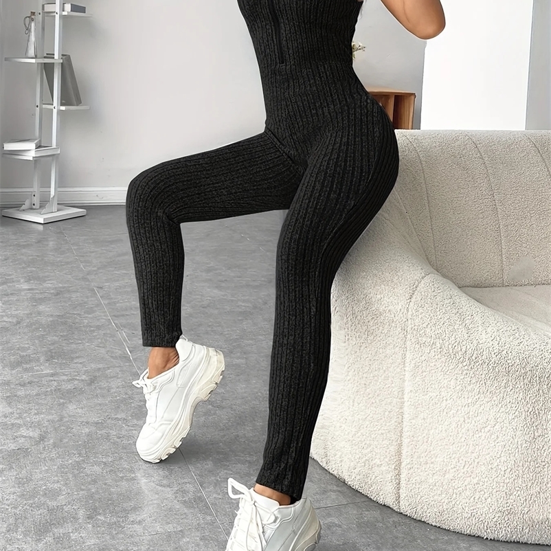 Knitted Casual Womens Pit Strip Sleeveless Zipper jumpsuit Fashion Home Weight Loss jumpsuit 241125