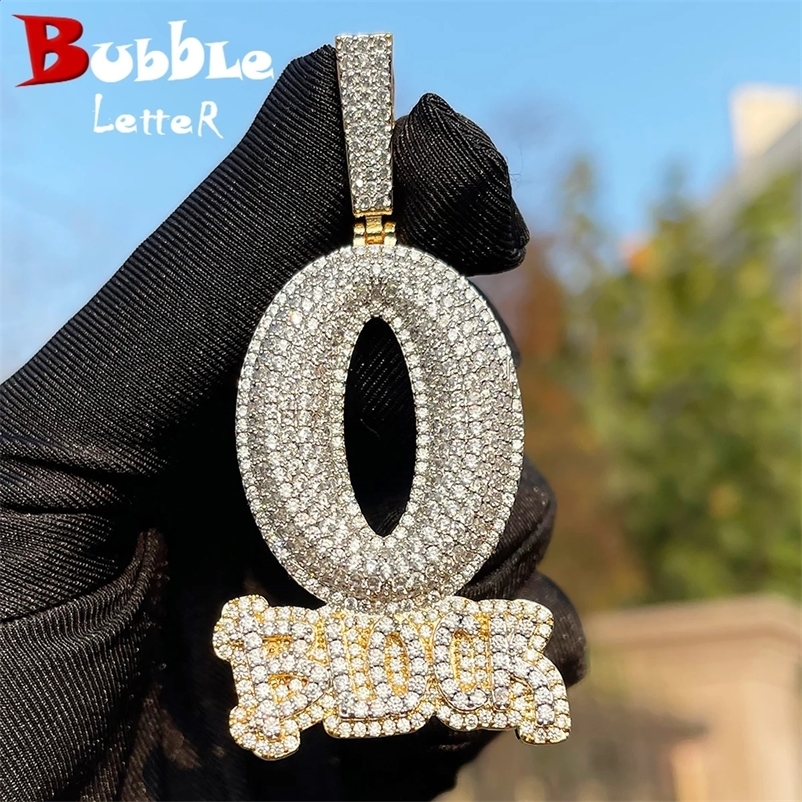 Bubble Letter Iced Out O Block Pendant Real Gold Plated Cubic Zirconia Micro Pave Hip Hop Jewelry 250121bj