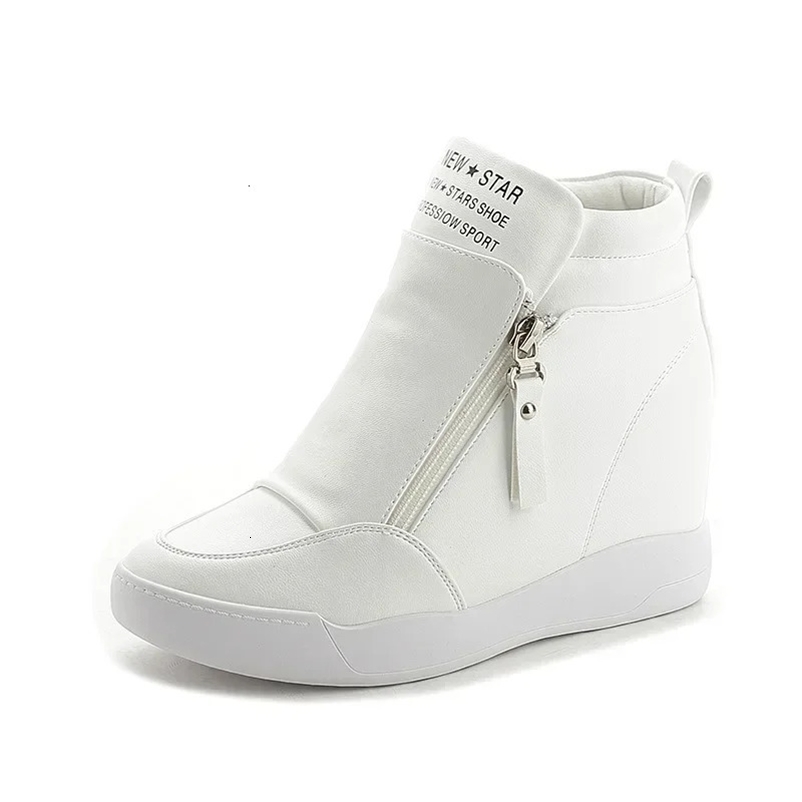 2024 Top Womens Sports Shoes Autumn Winter Hidden High Heels Casual Shoes Side Zipper Womens White Platform Wedge Rivet Shoes 241106bj
