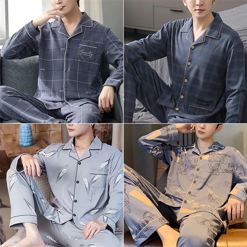 2024 Mens Pyjamas Cotton Long-Sleeved Summer Days Boys Imitation Cotton Home Wear Suit250403bj