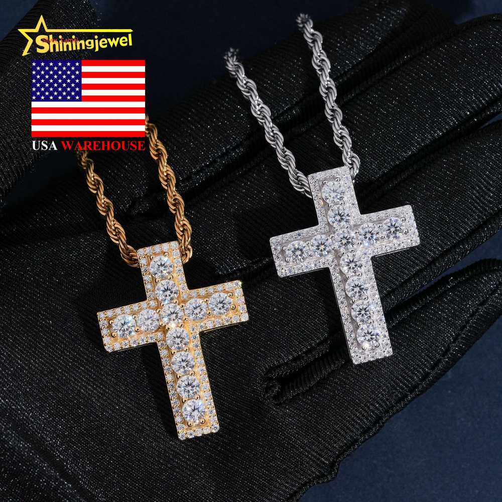 Pass Tester USA Local Stock 4mm Diamond Hip Hop Iced Out Jewelry Pendant Custom 925 Silver VVS Moissanite Cross Pendant
